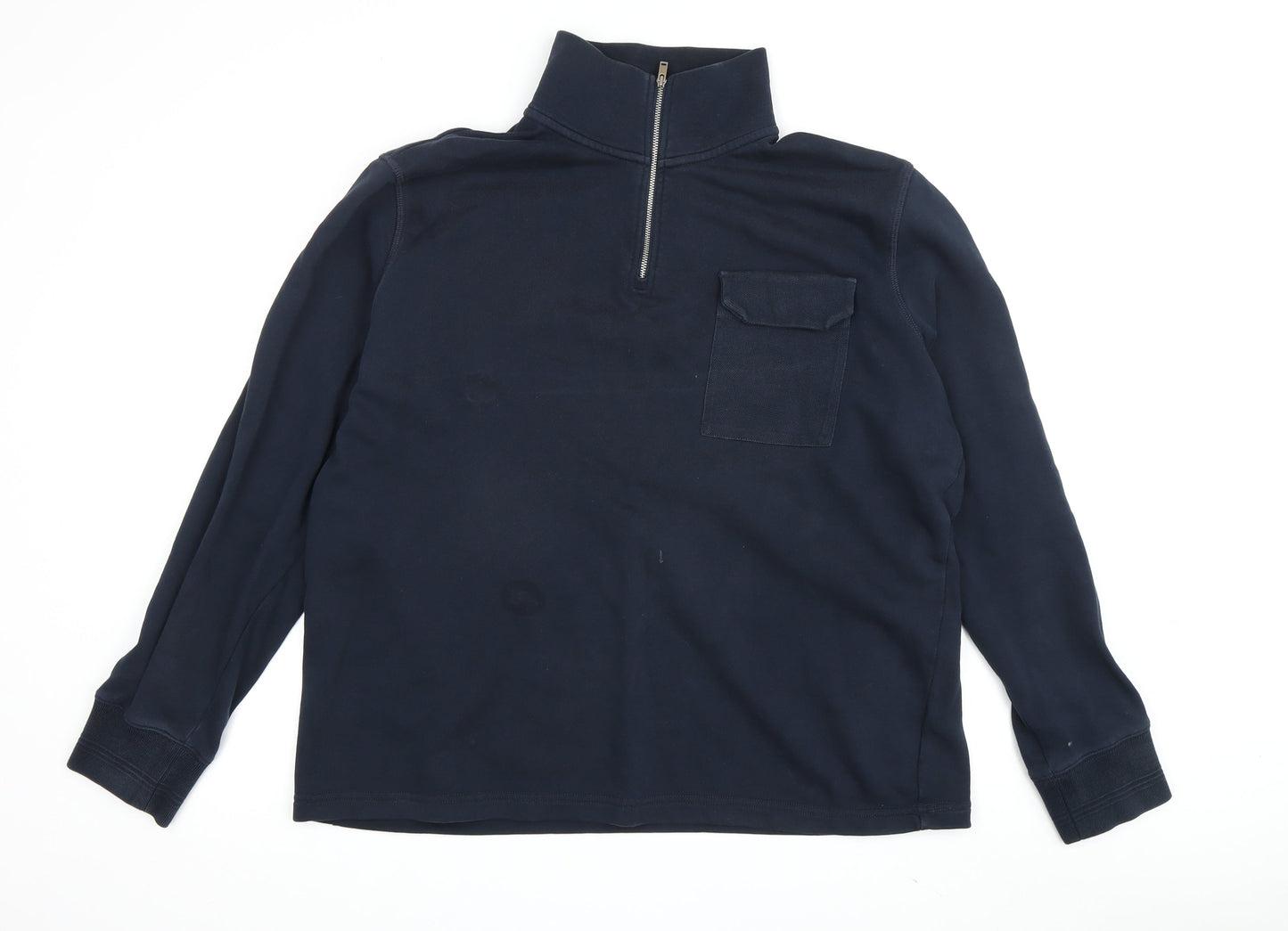 Marks and Spencer Men's Blue XL 1/4 Zip Sweatshirt