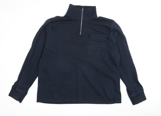 Marks and Spencer Men's Blue XL 1/4 Zip Sweatshirt