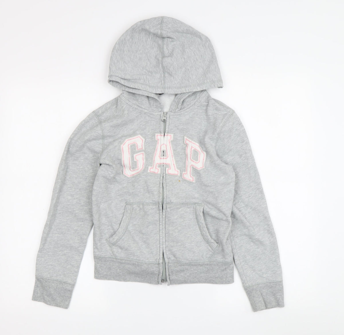 Additional front view of Gap girls’ grey full zip hoodie 10-11 years embroidered