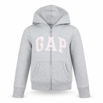 Front view of Gap girls’ grey full zip hoodie 10-11 years embroidered