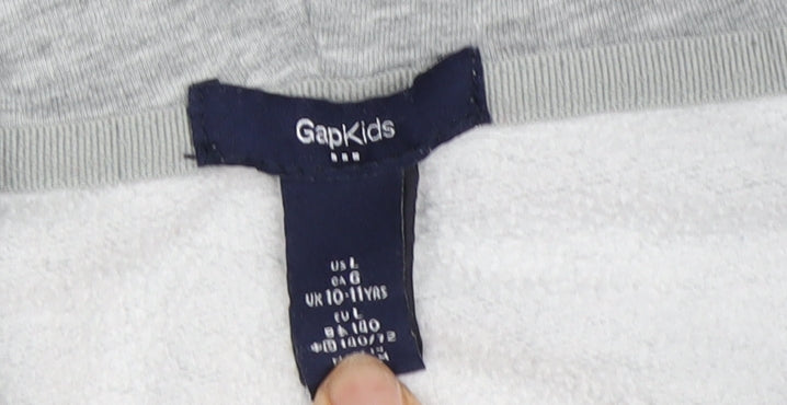 Close-up detail of Gap girls’ grey full zip hoodie 10-11 years embroidered