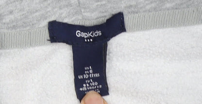 Close-up detail of Gap girls’ grey full zip hoodie 10-11 years embroidered