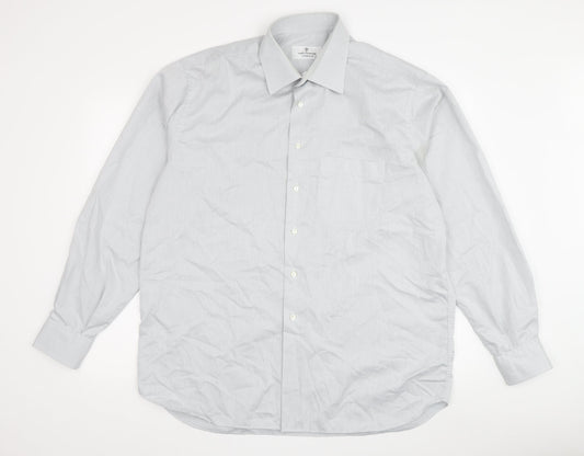 Fabio Inghirami Men's Grey Striped Dress Shirt, 15.5