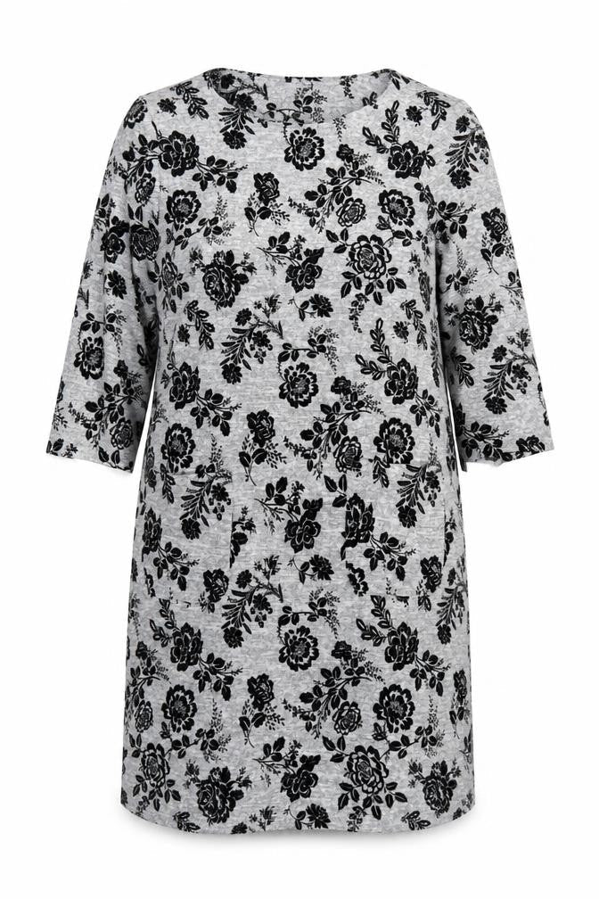 Roman Women's Grey Floral Shift Dress Size 14