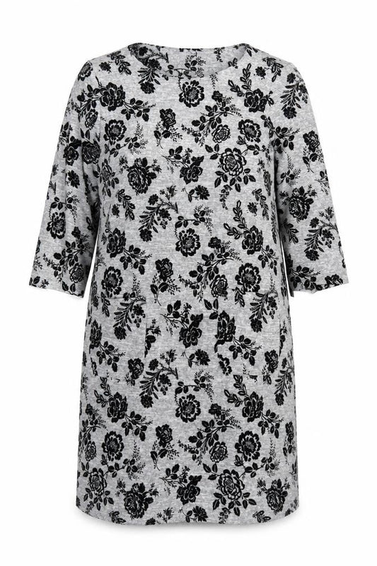 Roman Women's Grey Floral Shift Dress Size 14