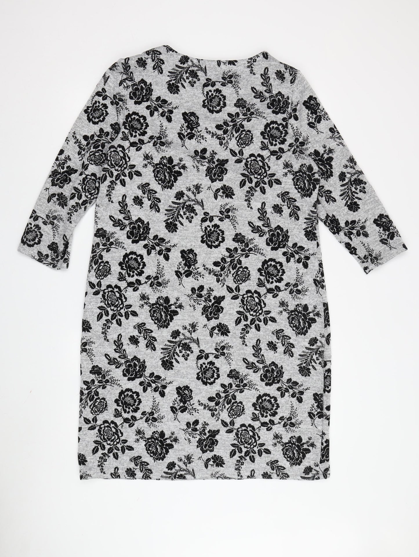 Roman Women's Grey Floral Shift Dress Size 14