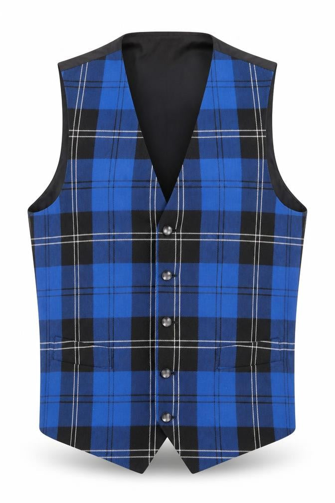 Get Shirty Men's Blue Check Waistcoat, Size 40, Formal Style