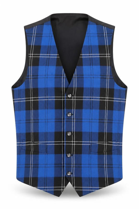 Get Shirty Men's Blue Check Waistcoat, Size 40, Formal Style