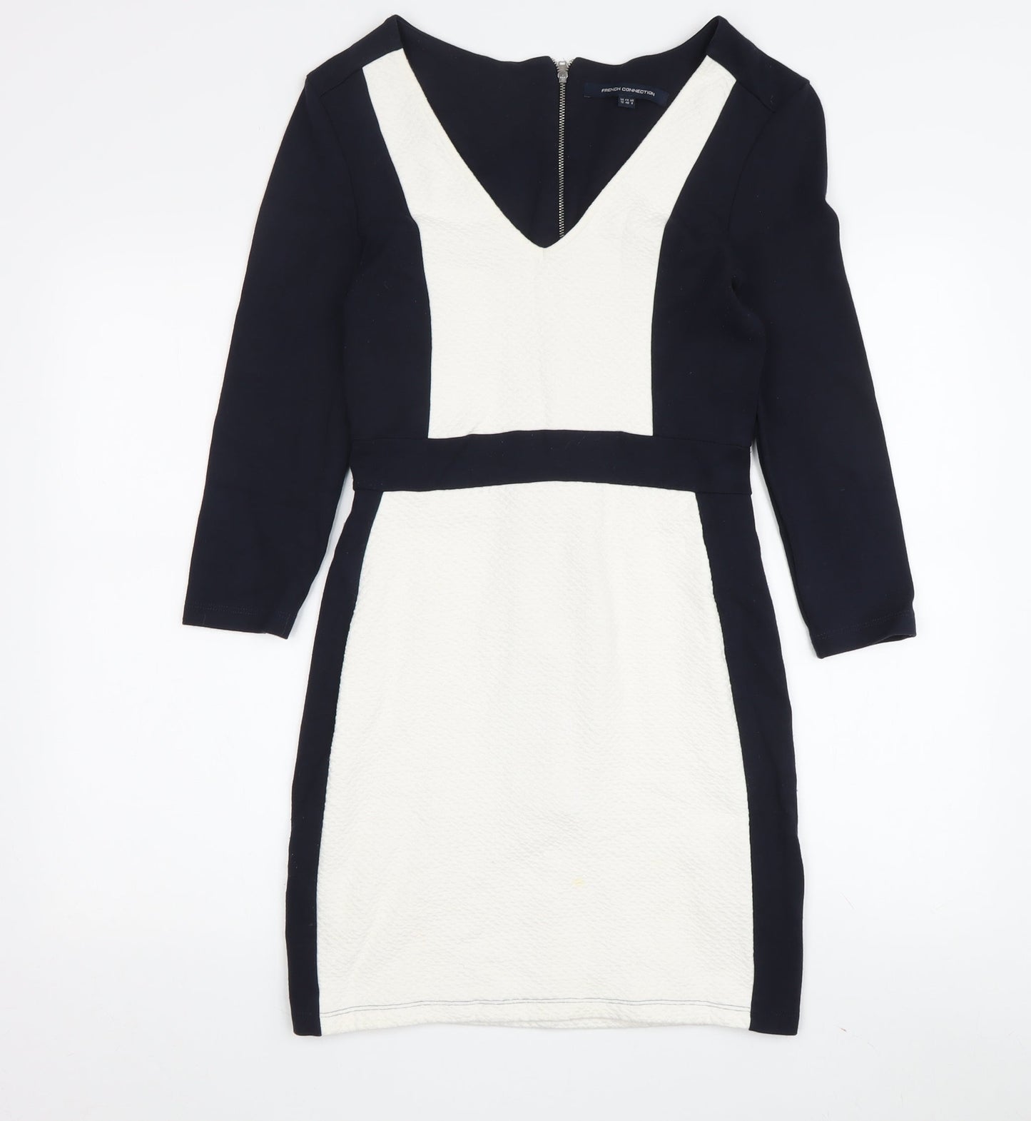 French Connection Women's Black and Ivory Bodycon Dress - Size 12