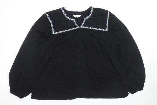 Marks and Spencer Women's Black Embroidered Blouse Size 10