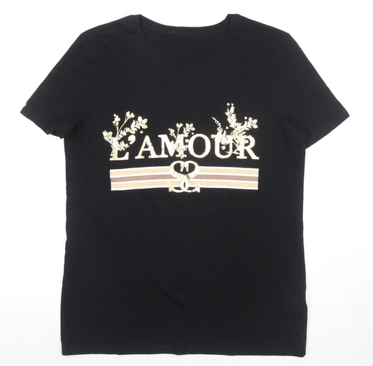 River Island Women's Black T-Shirt Size 8 Casual L'AMOUR