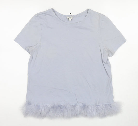 River Island Women's Grey Fur Trim T-Shirt, Size 12