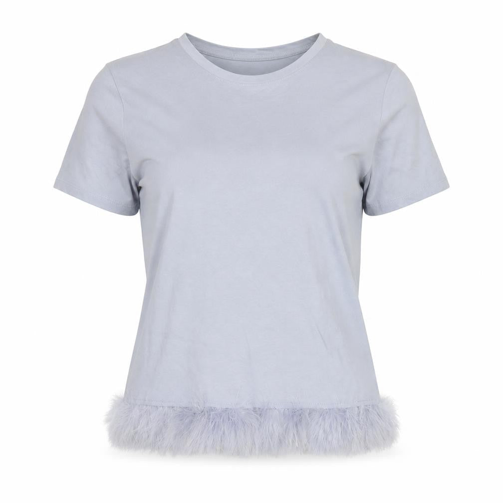 River Island Women's Grey Fur Trim T-Shirt, Size 12