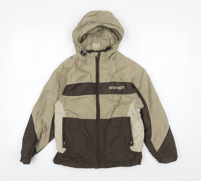 Additional front view of Animal boys’' xs beige brown hooded puffer jacket - winter essential