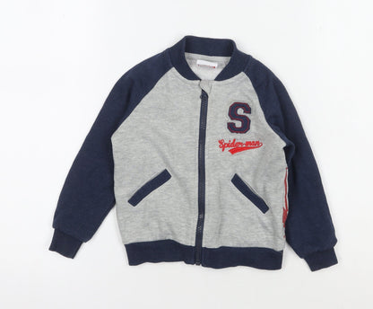Additional front view of Spider-Man boys’ blue varsity jacket 2-3 years - superhero style