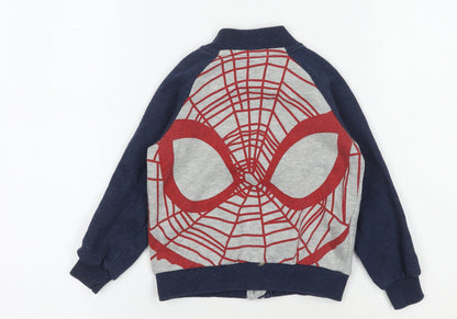 Back view of Spider-Man boys’ blue varsity jacket 2-3 years - superhero style