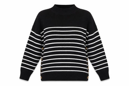 JoJo Maman Bébé Women's Black Striped Pullover Jumper, S