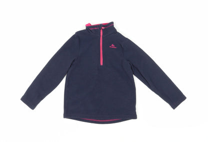 Additional front view of Decathlon girls’ blue fleece 1/2 zip sweatshirt 4-5 years