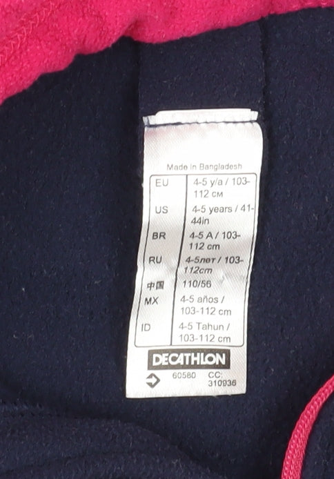 Close-up detail of Decathlon girls’ blue fleece 1/2 zip sweatshirt 4-5 years