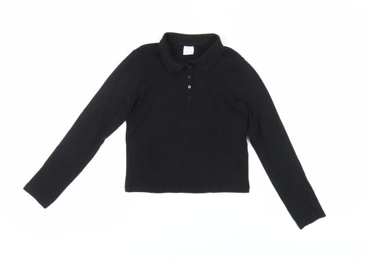 Zara Girls Black Polo Long Sleeve Top - Size 10 Years
