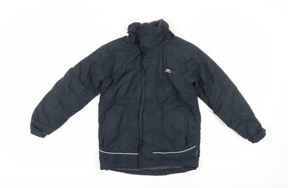 Additional front view of Trespass boys’ black parka jacket 7-8 years, waterproof winter coat
