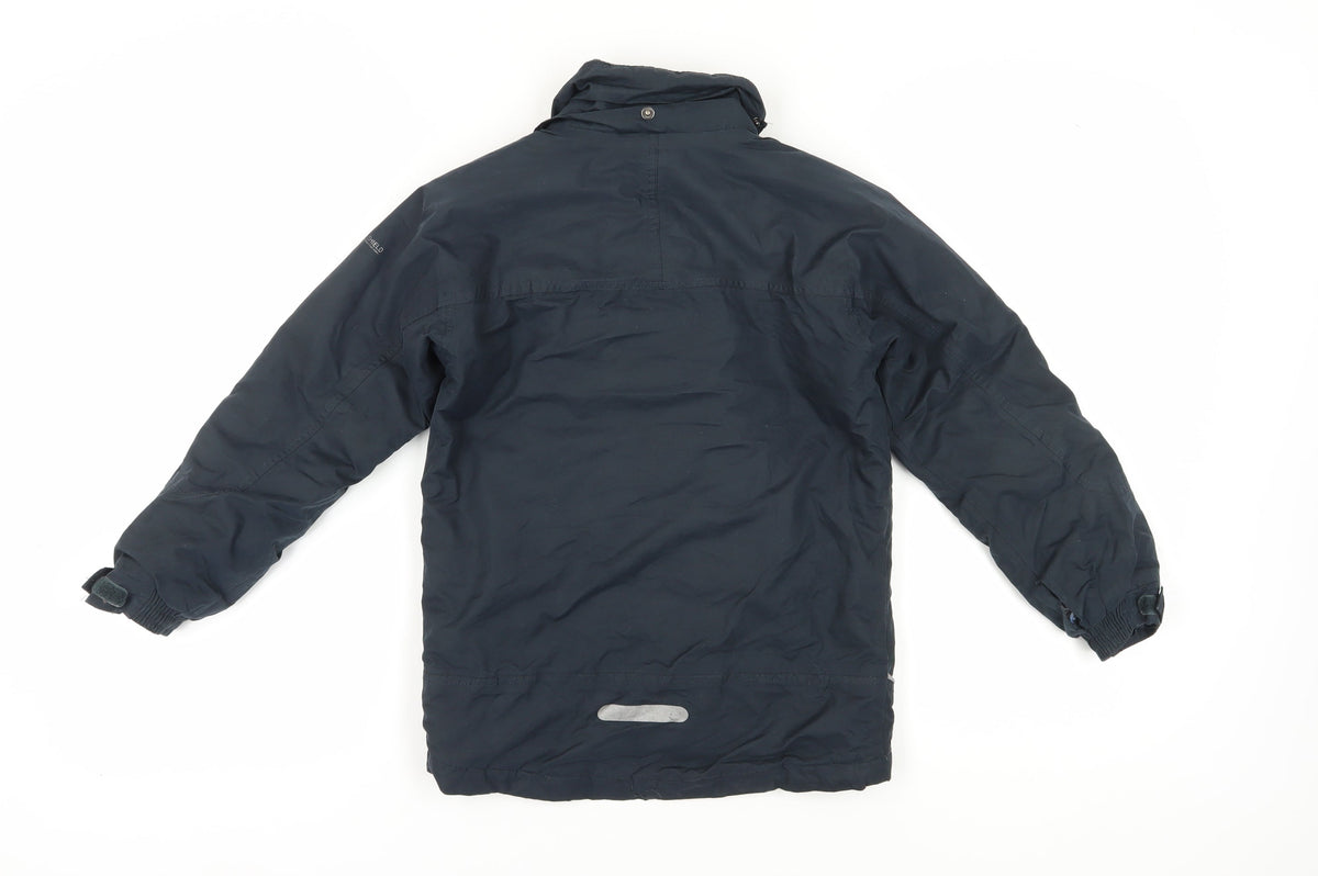 Back view of Trespass boys’ black parka jacket 7-8 years, waterproof winter coat