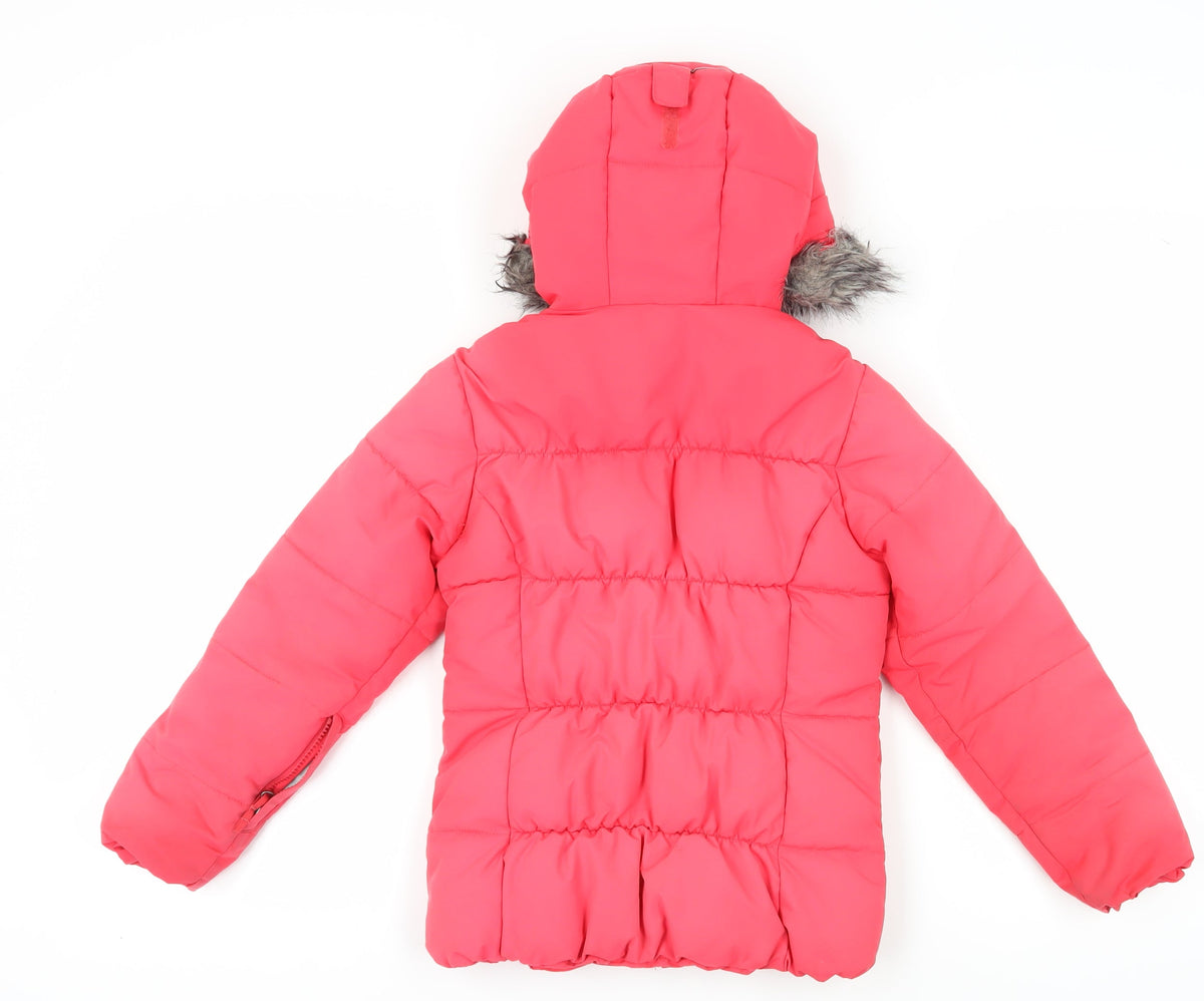 Back view of Columbia girls’ pink puffer jacket s winter hooded