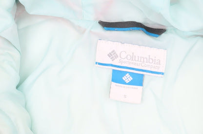 Close-up detail of Columbia girls’ pink puffer jacket s winter hooded