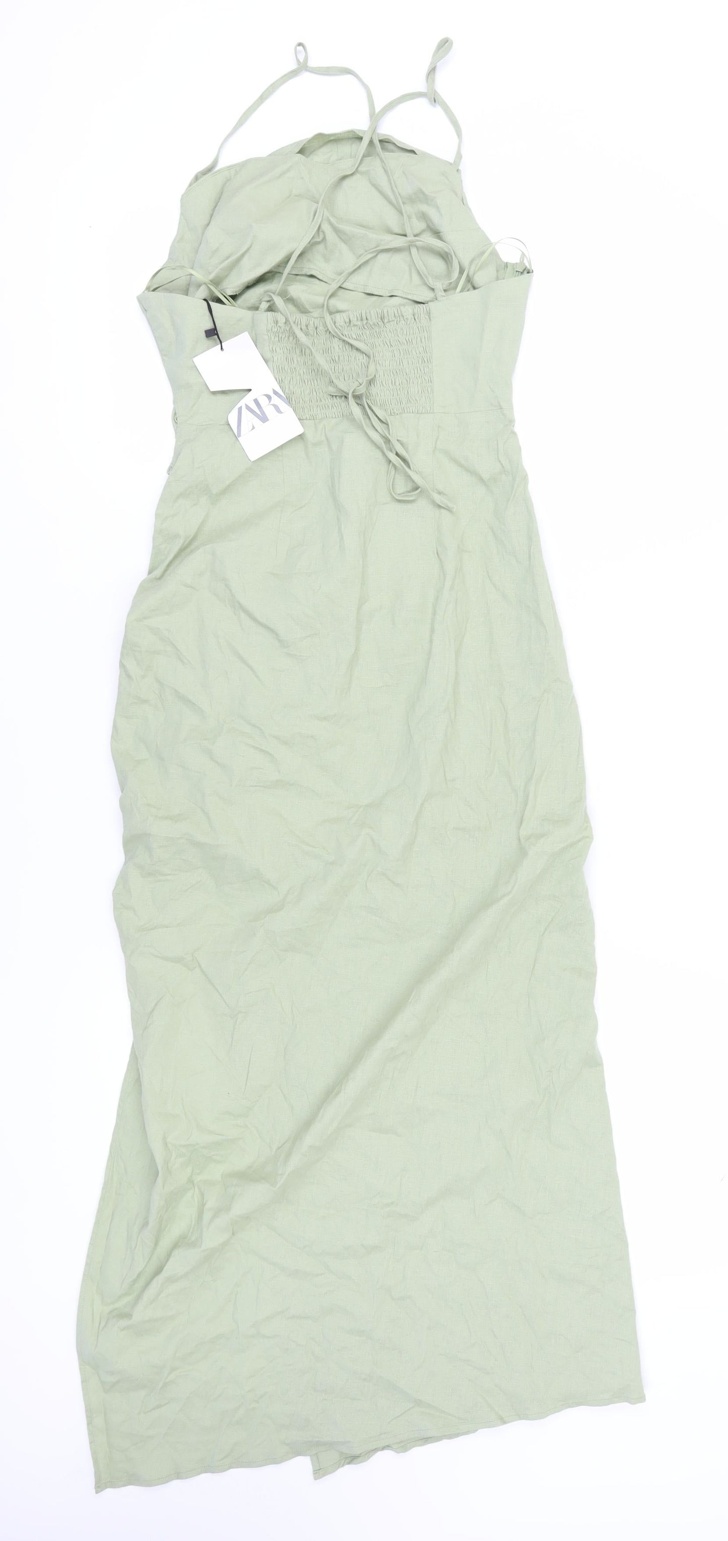 Zara Womens Green Slip Dress Midi M Casual Spring Summer