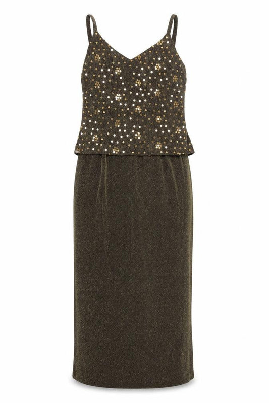 Alex Evenings Women's Gold Sequin Long Slip Dress Size 10