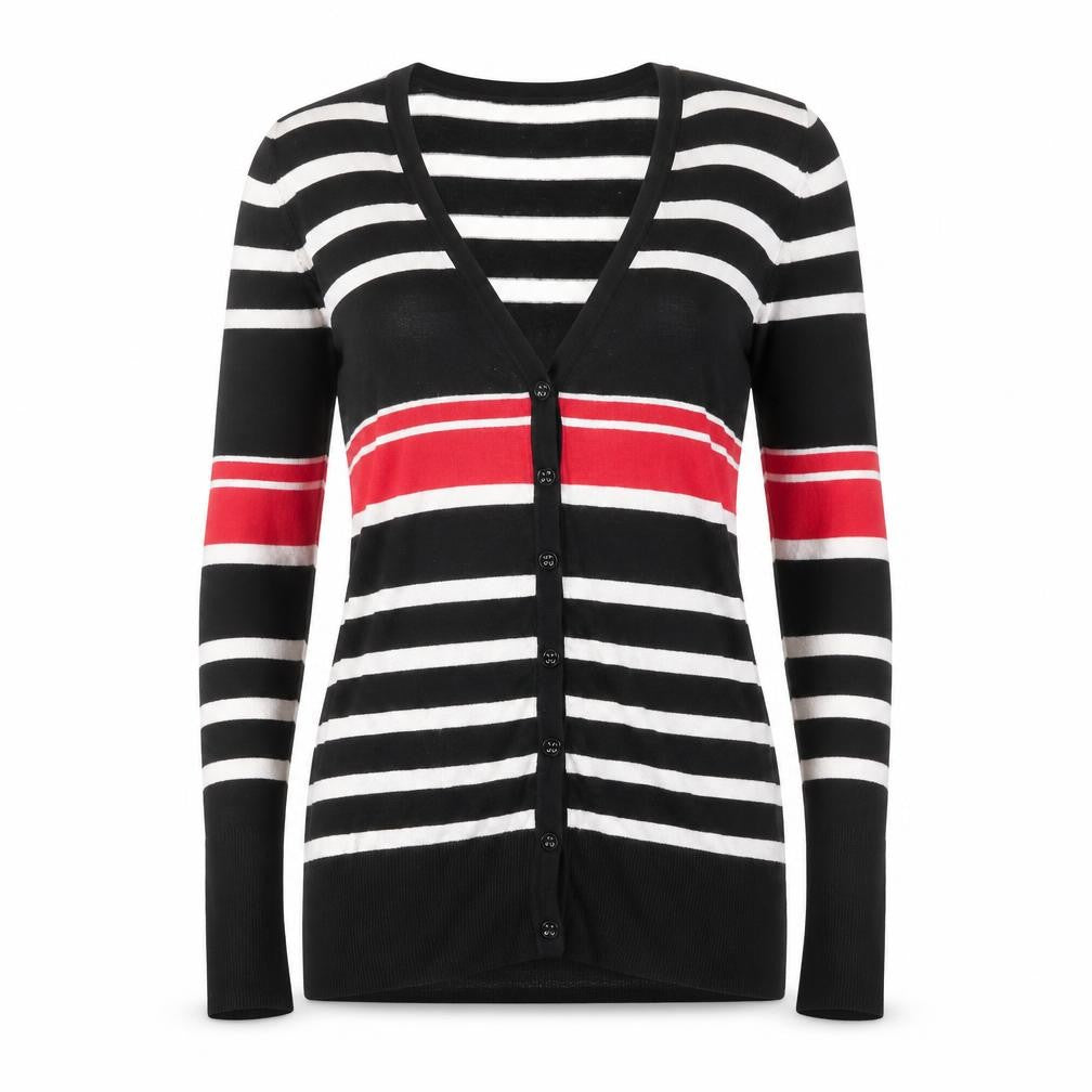 Laura Ashley Women's Black Striped Cardigan Size 14