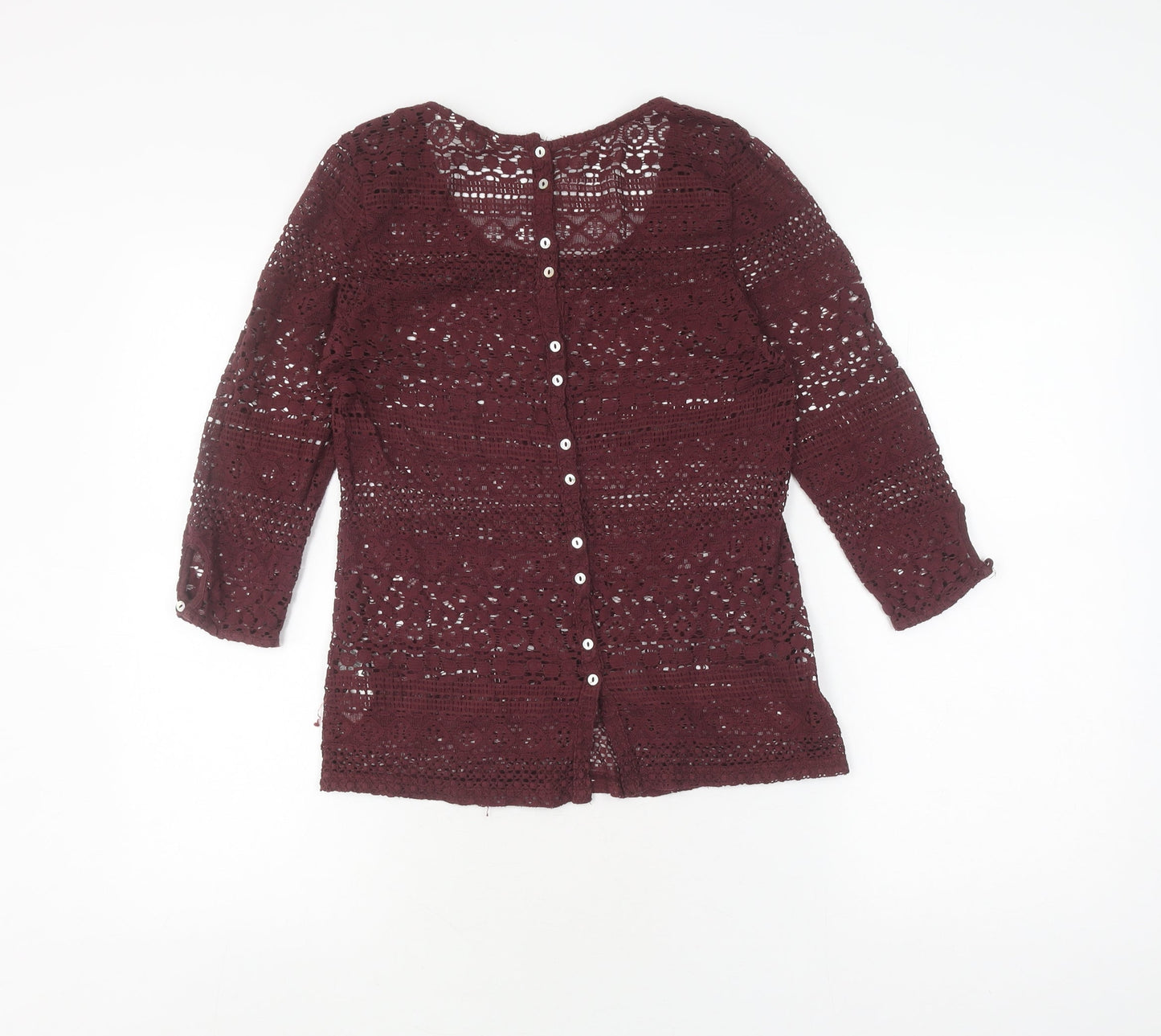 FatFace Women's Red Crochet Blouse, Size 6, 3/4 Sleeve