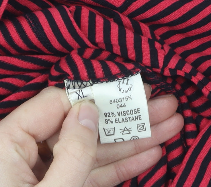Viyella Women's Red Stripe XL T-Shirt, Scoop Neck