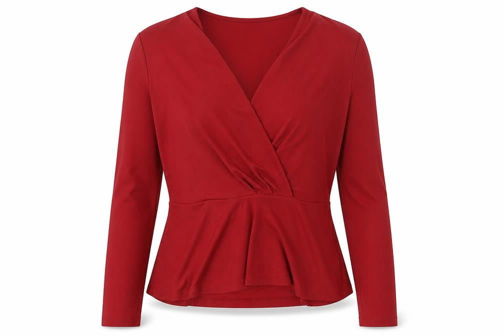 H&M Women's Red Wrap Blouse, Size M, Long Sleeve