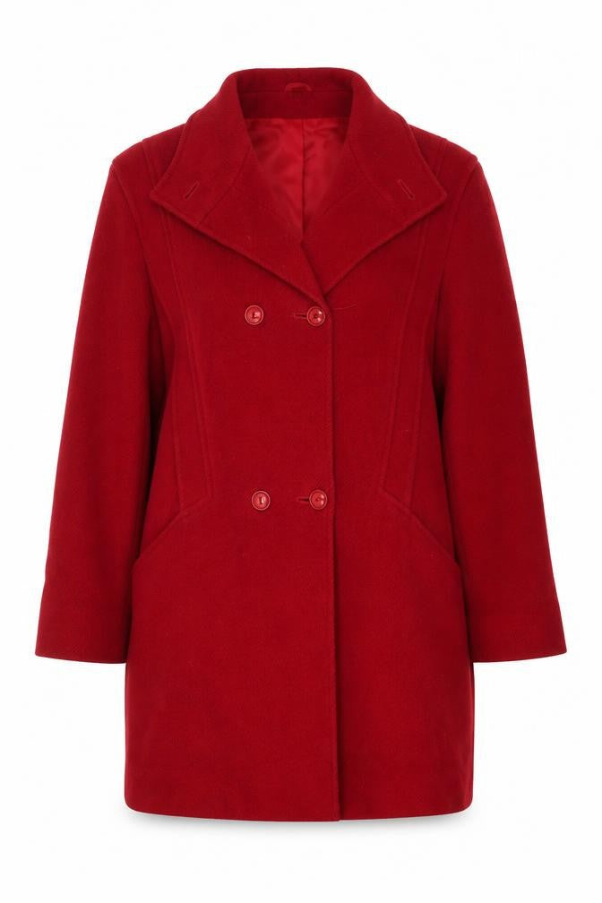 C&A Women's Red Wool Pea Coat Size 12, Buttoned Classic