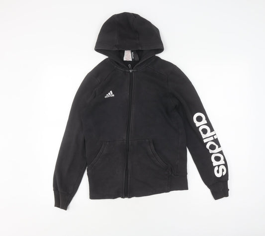 Adidas Boys Black Full Zip Hoodie, Size 12-13, Logo Accent