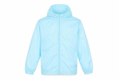 Front view of Regatta boys’ blue waterproof windbreaker jacket 13 years
