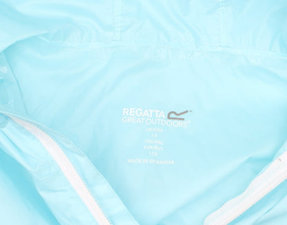 Back view of Regatta boys’ blue waterproof windbreaker jacket 13 years