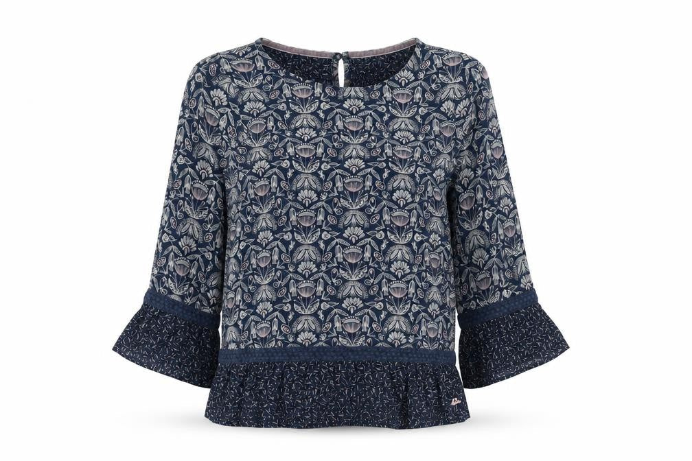 Mantaray Women's Blue Floral Tunic Blouse Size 8