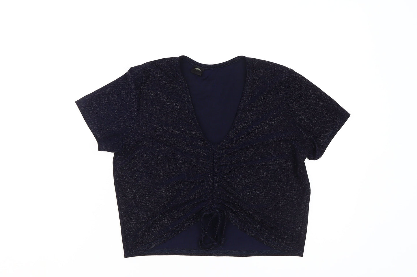 Urban Outfitters Women's Blue Cropped V-Neck T-Shirt