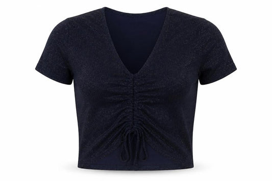 Urban Outfitters Women's Blue Cropped V-Neck T-Shirt