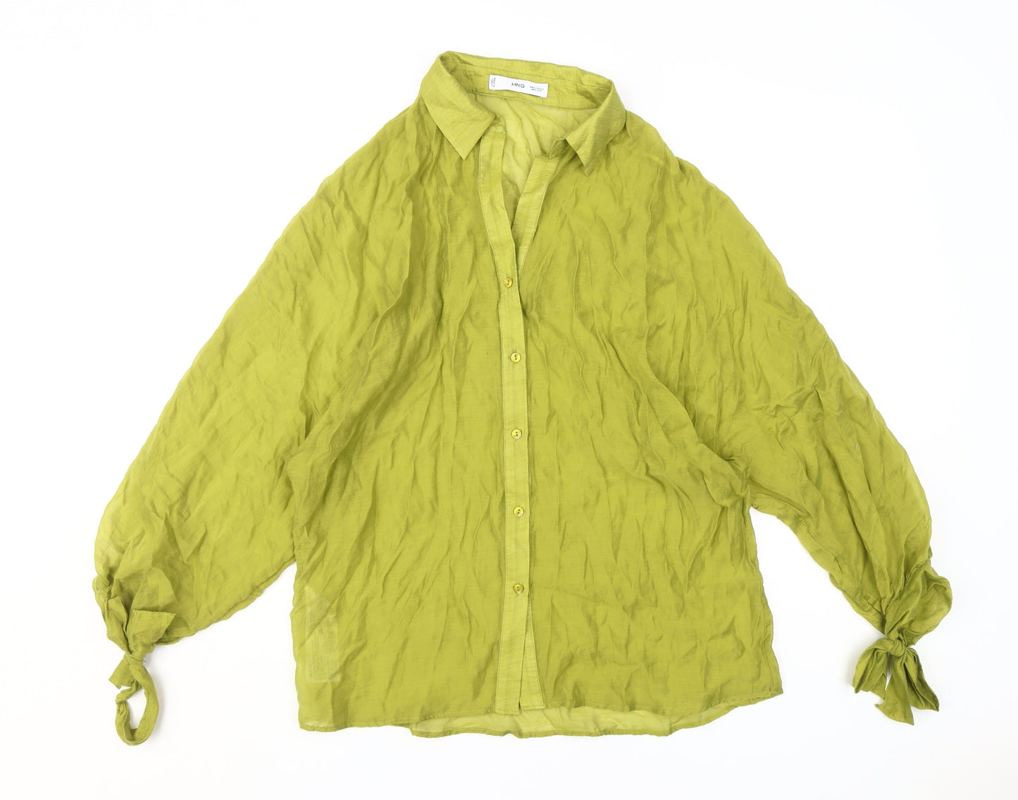 MNG Women's Green Collared Blouse XS Button Balloon Sleeve