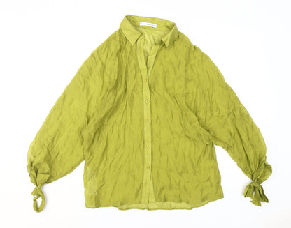 Mango Women's Green Collared Blouse XS Button Balloon Sleeve