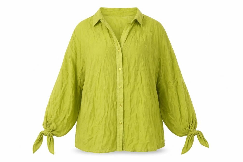 MNG Women's Green Collared Blouse XS Button Balloon Sleeve