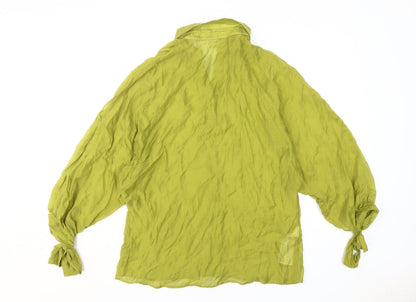 Mango Women's Green Collared Blouse XS Button Balloon Sleeve