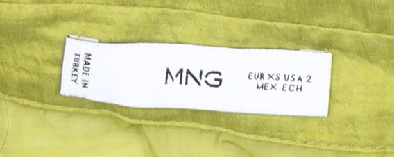 MNG Women's Green Collared Blouse XS Button Balloon Sleeve