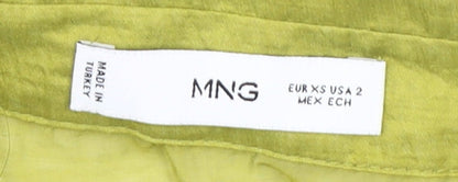 Mango Women's Green Collared Blouse XS Button Balloon Sleeve