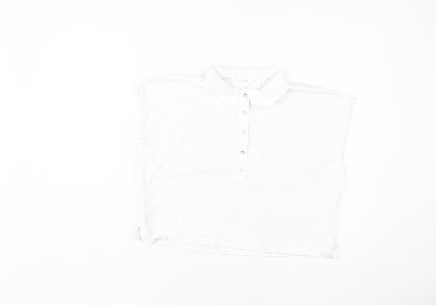 MNG Women's White Polo Shirt S Sleeveless Buttoned