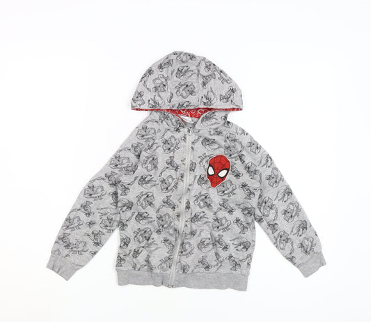 Front view of Ultimate Kids Spider-Man boys’ grey full zip hoodie 7-8 years