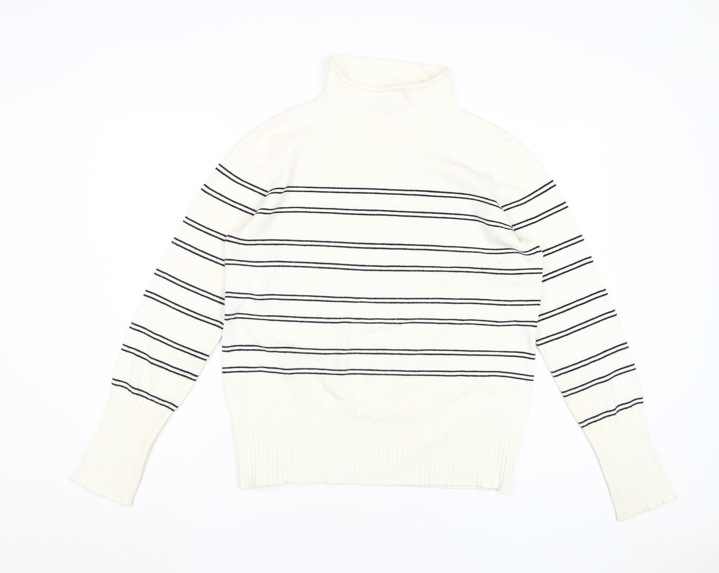 French Connection Women's White Striped Pullover L